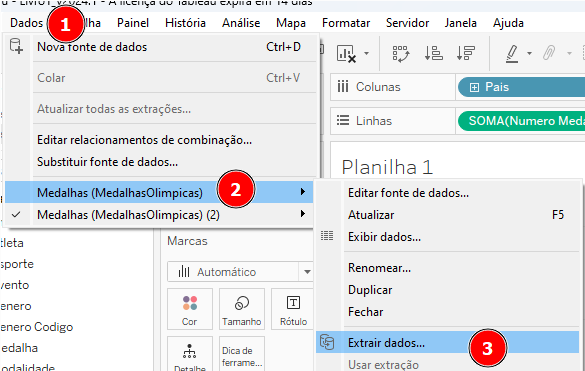 Captura de tela mostrando a seleção de fonte de dados no Tableau