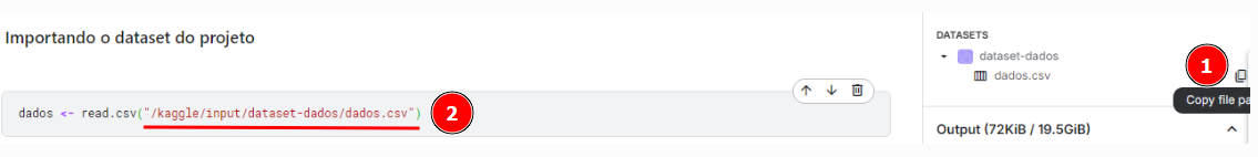 Opção "Copy Path" destacada no Kaggle