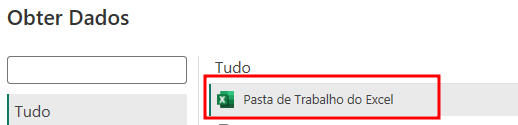 Captura de tela da opção Pasta de trabalho Excel. 