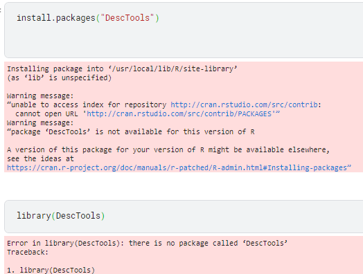 captura de tela do warning no kaglle. Com o código install.packages("DescTools")  