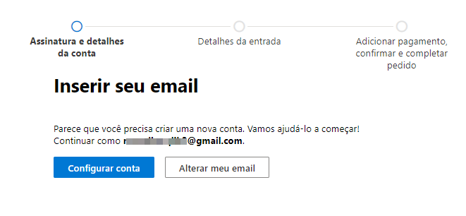 Tela de cadastro de conta e verificação de email