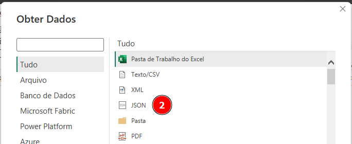 Opção 'JSON' selecionada