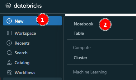 Descrição: Interface para criar novos notebooks no Databricks