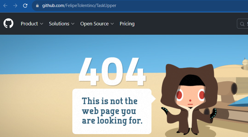 Captura de tela do github. Mostra o erro 404