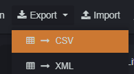 captura de tela do botão export. há opção csv está destacada em laranja