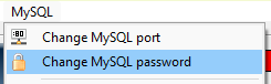 MySql. Um menu com duas opção e a opção Change MySQL password está selecionada