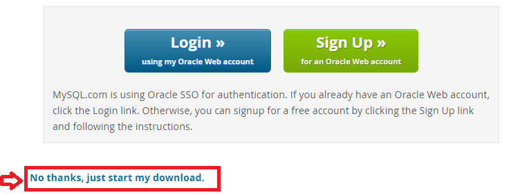 Captura de tela. Há dois botão, o primeiro em azul, Login e ao lado um botão verde Sign Up correspondente ao cadastro. Há um texto abaixo escrito : No thanks, just start my download . Ele está destacado em vermelho