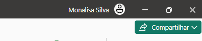 Captura de tela do Power BI, com o nome "Monalisa Silva" e um avatar ao lado do nome.