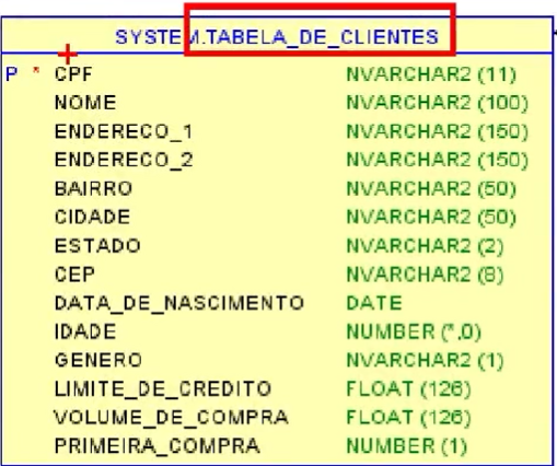 captura de tela da tabela clientes com os respectivos campos