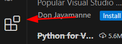 Captura de tela do VSCode mostrando o menu lateral com a extensão Python instalada