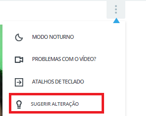 Captura de tela do menu superior. Está destacado em vermelho a opção "Sugerir alteração"