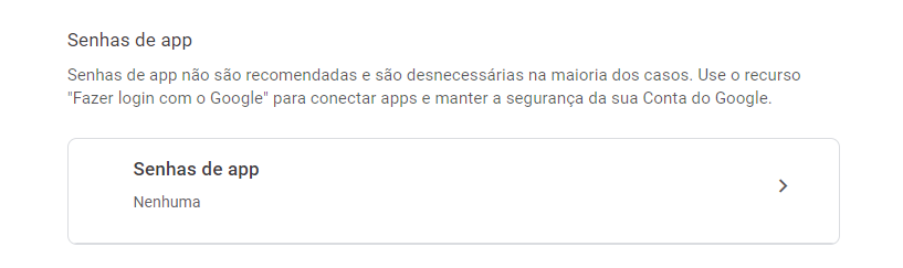 Captura de tela com a aba Senhas de app. 