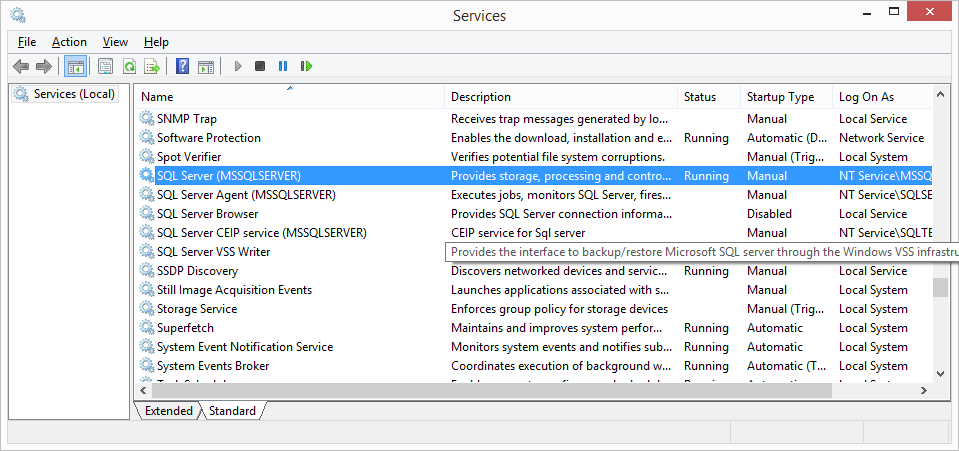 Captura de tela dos serviços windows