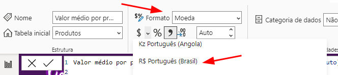 Captura de tela formato Moeda Português