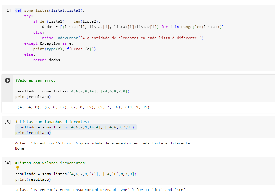 captura de tela da função do exercicio 4 e os testes