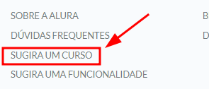 captura de tela do botão Sugira um curso