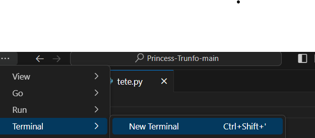 Cptura de tela do VsCode, nela está destacado a opção "New Terminal"
