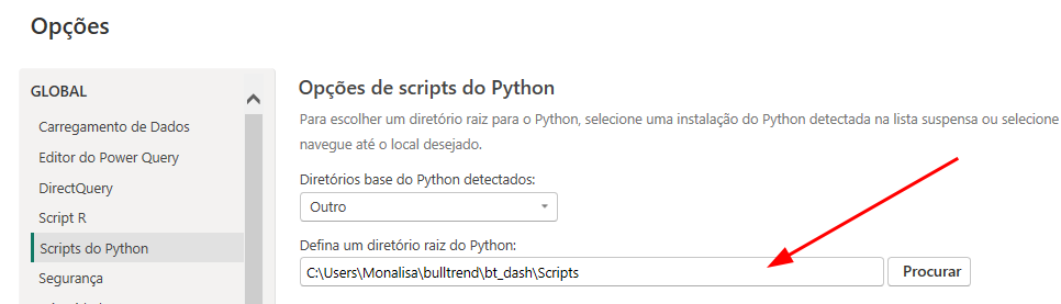 captura de tela do caminho do diretório raiz python