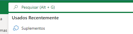 Captura de tela do Excel. Nela há uma aba de pesquisa indicando o "Suplementos"