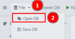 captura do sql lite. Há um botão File e o menu suspenso com a opção open DB