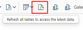 Ícone de uma seta em círculo verde, com a descrição "Refresh all tables to access the latest data".