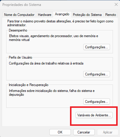 Captura de tela das propriedades de sistema do Windows