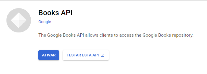 pagina da Books api. Há um botão Ativar