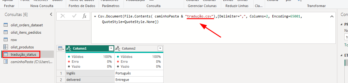 Print mostrando a tabela renomeada para tradução\_status