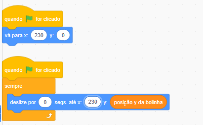 imagem do código da raquete do oponente com 230 como valor padrão para posição horizontal