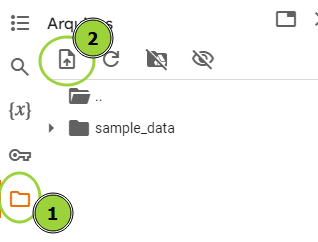 Imagem numerando os dois ícones necessários para fazer o upload 