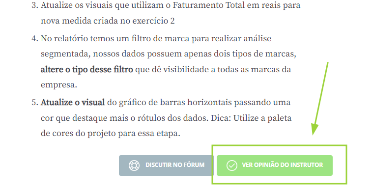 Imagem mostrando o botão ver opinião do instrutor.