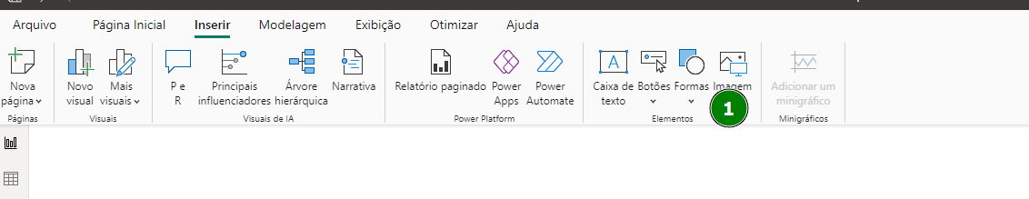 Captura de tela da aba "inserir" do Power BI, com um destaque no ícone "Imagem"