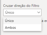 Captura de tela que contém o texto 'Cruzar Direção do Filtro' no topo. Abaixo, há uma caixa de opções que revela duas opções: 'Único' (selecionado) e 'Ambos'.