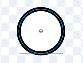 Captura de tela do Scratch. Plano de fundo xadrez, alternando entre as cores branco e cinza. Um circulo branco de borda preta representando o ator Bolinha ao centro da imagem. Um sinal de mais circulado acinzentado dentro da bolinha, apontado por uma seta vermelha e um sinal de mais azul ao centro da bolinha, apontado por uma seta azul.