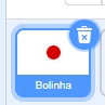 Recorte de captura de tela do editor do site "Scratch", em que o ator "Bolinha" está selecionado.