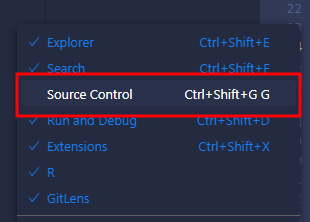 Opção de controle de versão, em inglês, demarcado por um quadrado vazio vermelho.