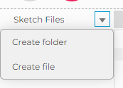 Captura de tela do editor da biblioteca "p5.js", mostrando as duas opções que são "Create folder" e "Create file".