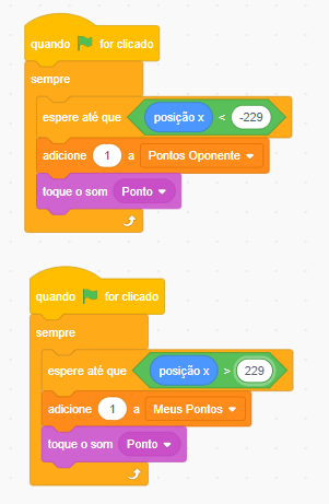 Recorte de captura de tela do editor do site "Scratch", em que no lugar de "-235" e "233", temos os valores "-229" e "229", no mesmo bloco de código.