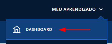 Captura de tela mostrando a parte do "Meu aprendizado" e com uma seta apontando para "Dashboard"