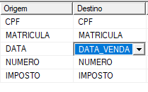 Aba do SSMS, em editar mapeamentos, mostrando a origem data e o destino data_vendas