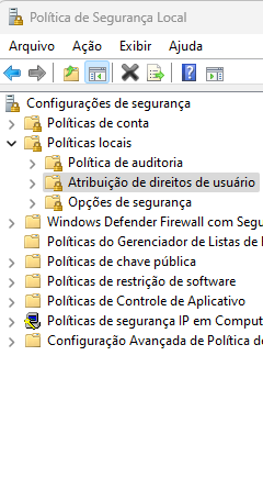 Opções para navegar da Política de Segurança Local do Windows