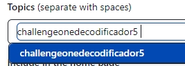 Captura de tela com a hashtag challengeonedecodificador5 que o aluno comentou, na seção "topics"