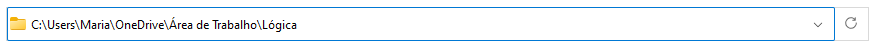Recorte de captura de tela em que o caminho da pasta "lógica" aparece, constando o computador, o usuário de "Maria", o OneDrive e a área de trabalho.