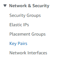 Key Pairs na seção Network & Security