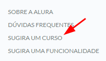 Rodapé da Alura contendo a opção sugira um curso