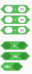 Recorte de captura de tela mostrando o editor "Scratch", onde os operadores com formato hexagonal são mostrados