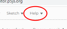 Captura de tela do pedaço da parte do editor p5.js, onde há um círculo em volta do botão "Help".