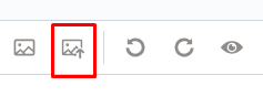 Captura de tela mostrando o ícone de upload de imagem que está no cabeçalho do box de mensagem. É o quarto ícone da direta para esqueda, ele é representando por um desenho de imagem com uma seta direcionando para cima.