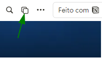 Captura de tela mostrando o canto superior direito da página do notion de um documento. A imagem contém um fundo branco e possui os ícones de lupa, duplicar e 3 pontinhos, seguido de um botão escrito: feito com o notion. Na opção de duplicar está marcada por uma seta verde. Abaixo temos uma faixa azul que é a capa do documento.