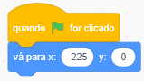 Inicio da transcrição. Imagem do print da tela de código feito no programa Scratch, mostrando como exemplo o que foi explicado anteriormente, a mudança da posição da raquete para -225. Final da transcrição.